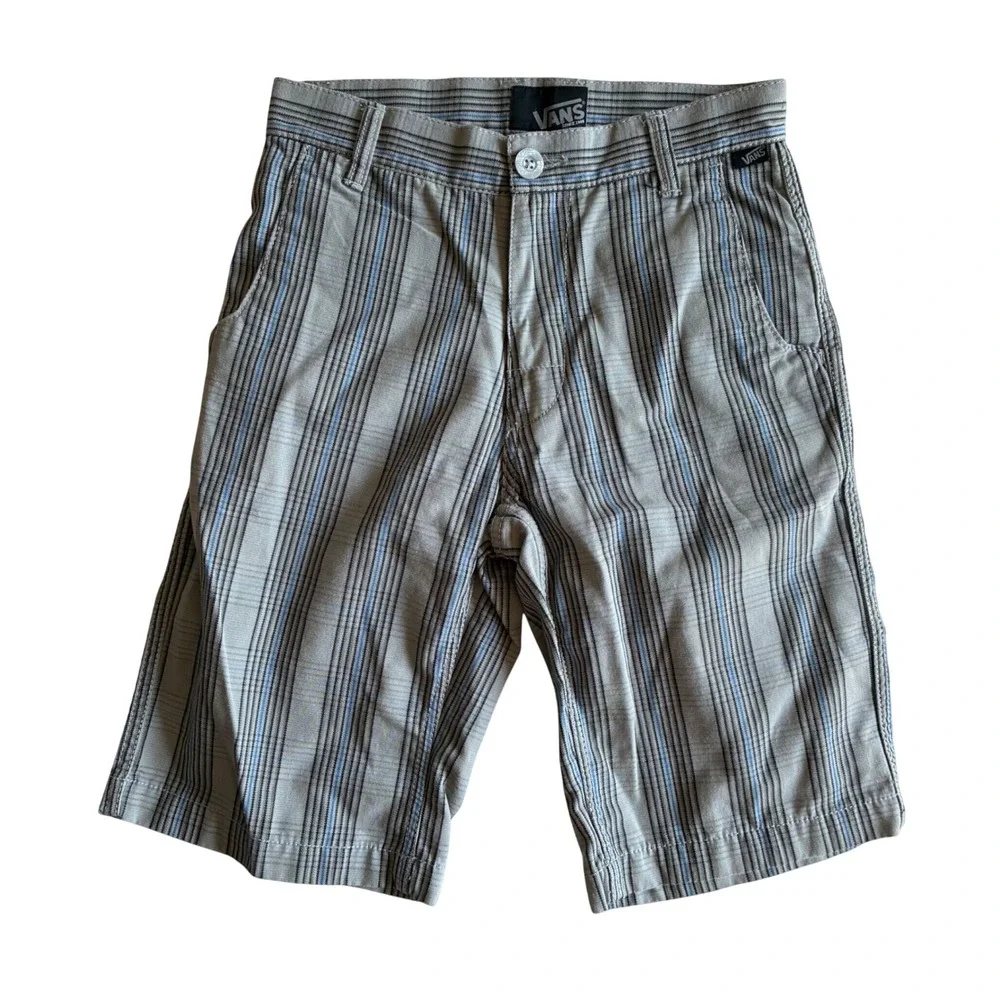 Vans Boys Grey Blue Striped Chino Walk Shorts Size 12 Skate Casual Summer